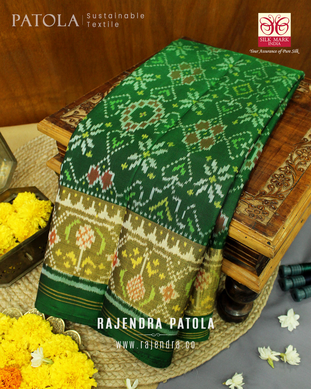 Traditional Navratna Bhat Single Ikat Rajkot Patola Saree