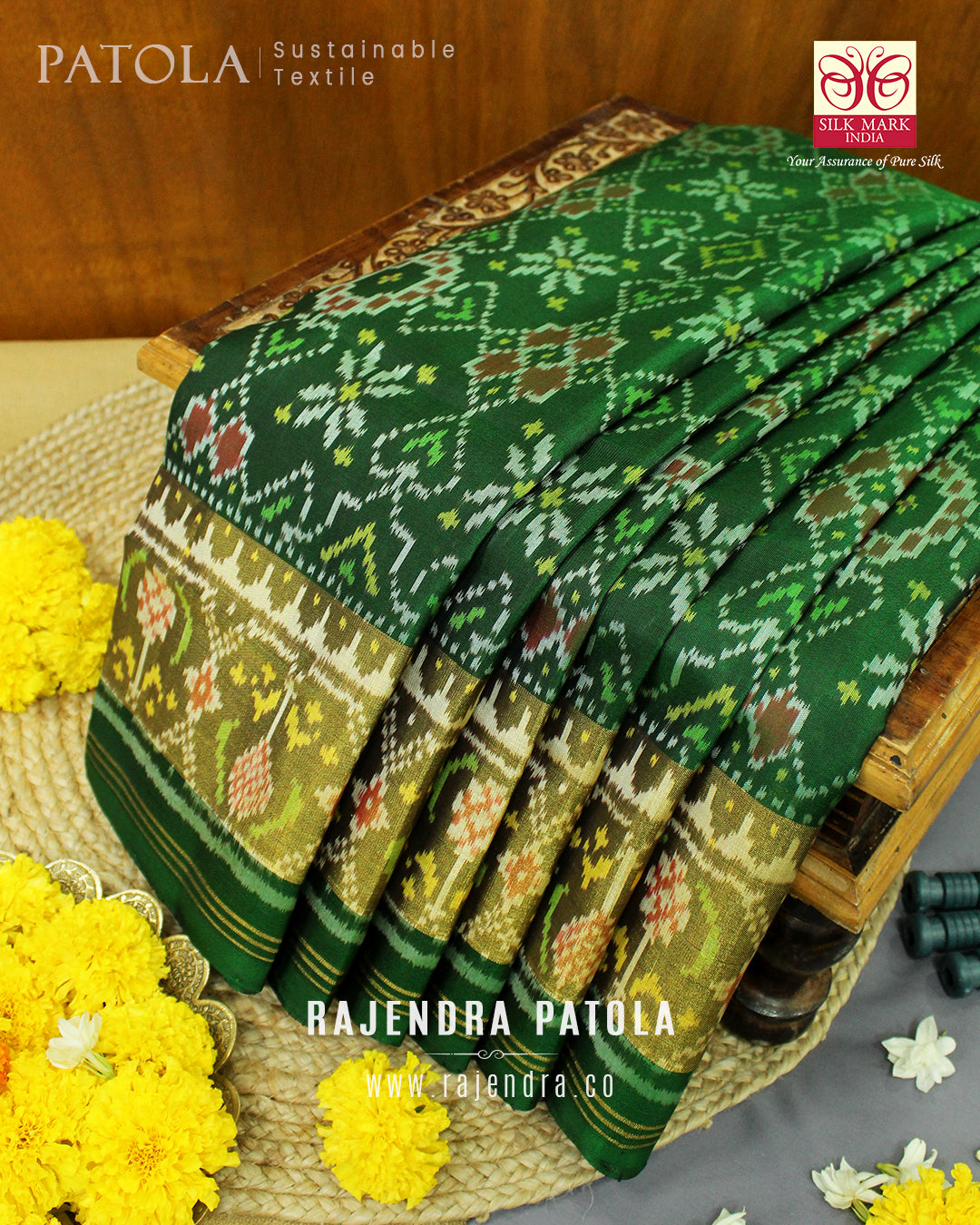 Traditional Navratna Bhat Single Ikat Rajkot Patola Saree
