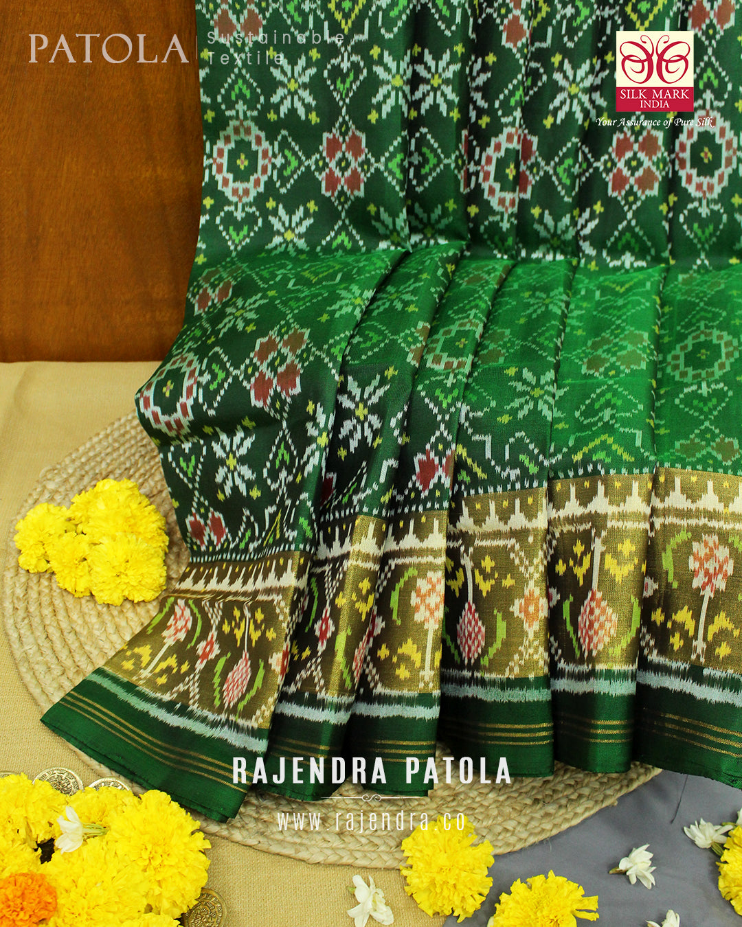 Traditional Navratna Bhat Single Ikat Rajkot Patola Saree