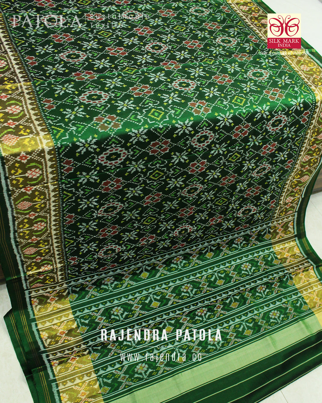 Traditional Navratna Bhat Single Ikat Rajkot Patola Saree