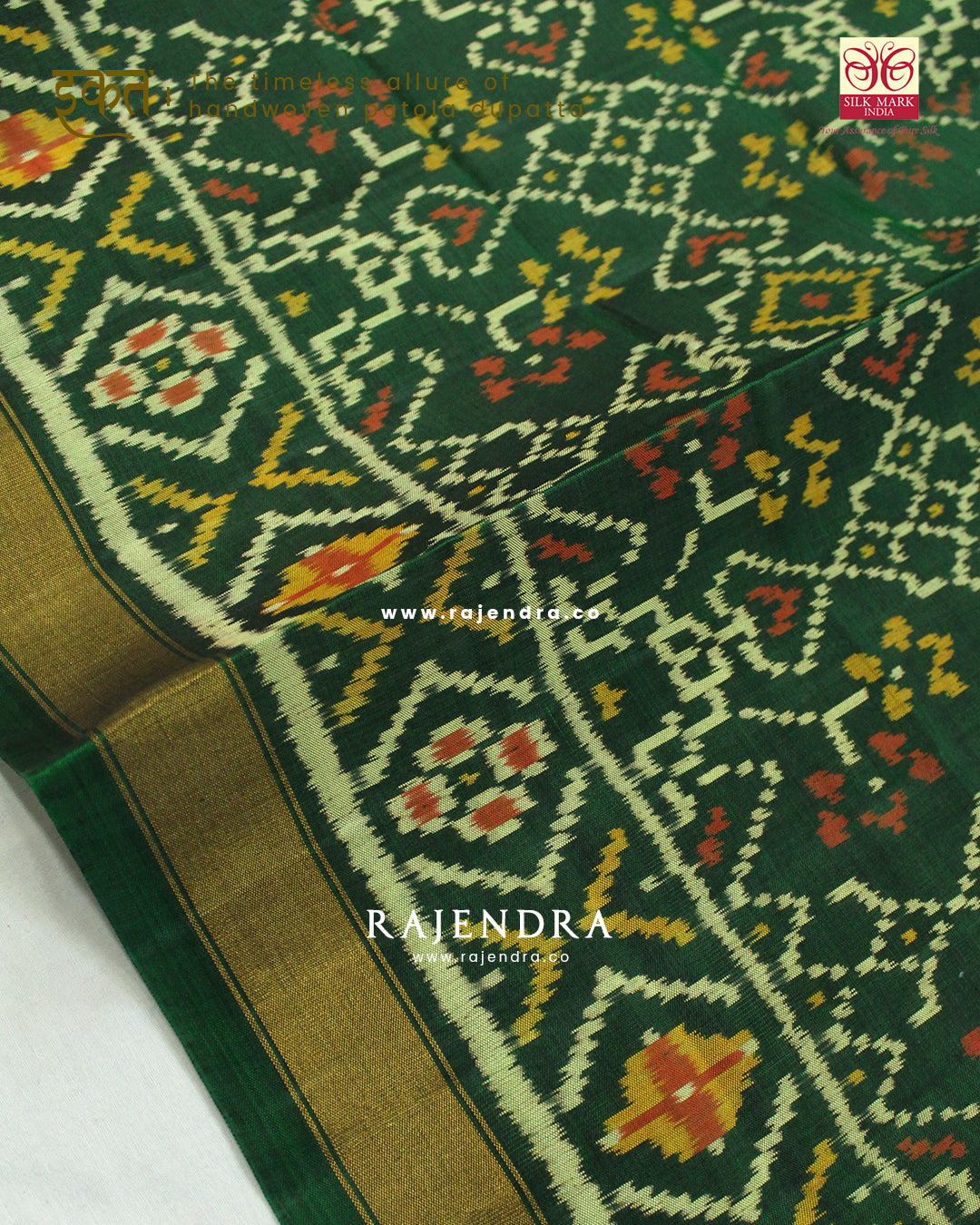 Traditional Navratna Manekchowk Mix Design Green Single Ikat Rajkot Patola Dupatta
