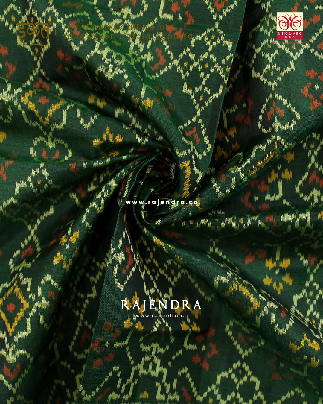 Traditional Navratna Manekchowk Mix Design Green Single Ikat Rajkot Patola Dupatta