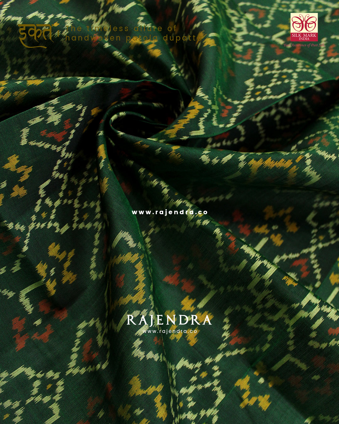 Traditional Navratna Manekchowk Mix Design Green Single Ikat Rajkot Patola Dupatta