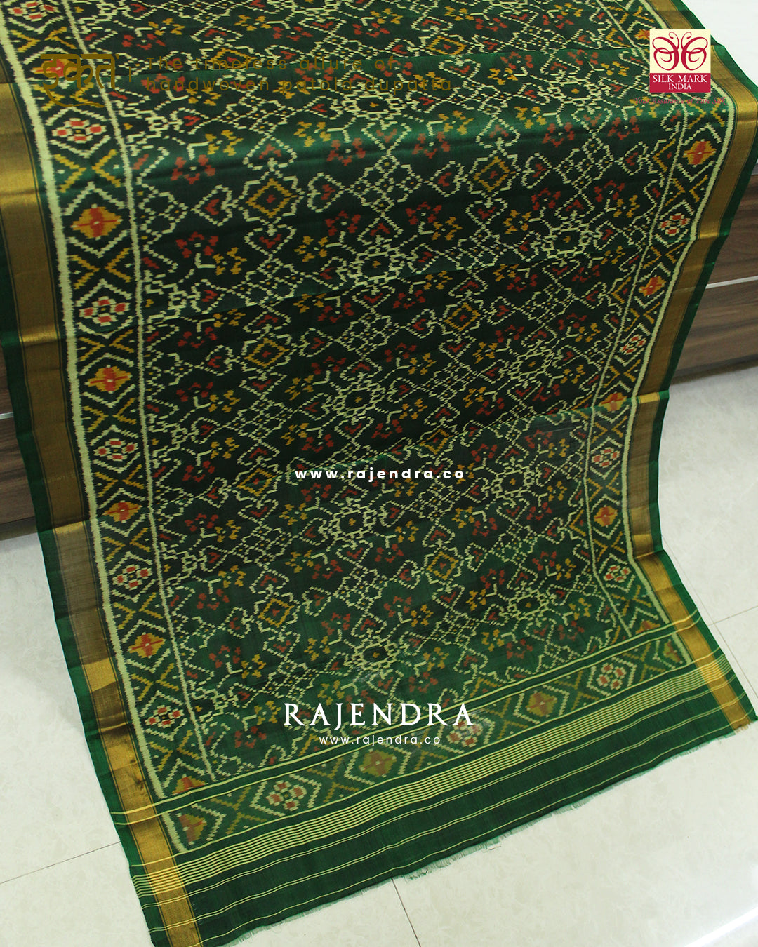 Traditional Navratna Manekchowk Mix Design Green Single Ikat Rajkot Patola Dupatta