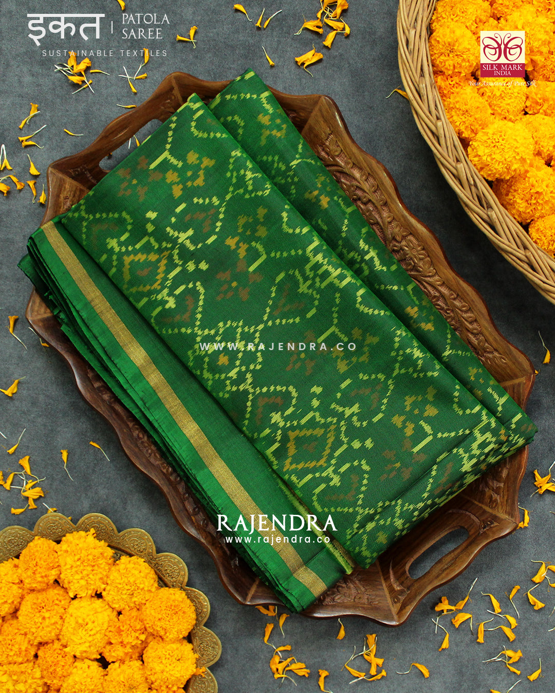 Traditional Navratna Manekchowk Mix Green Single Ikat Rajkot Patola Saree