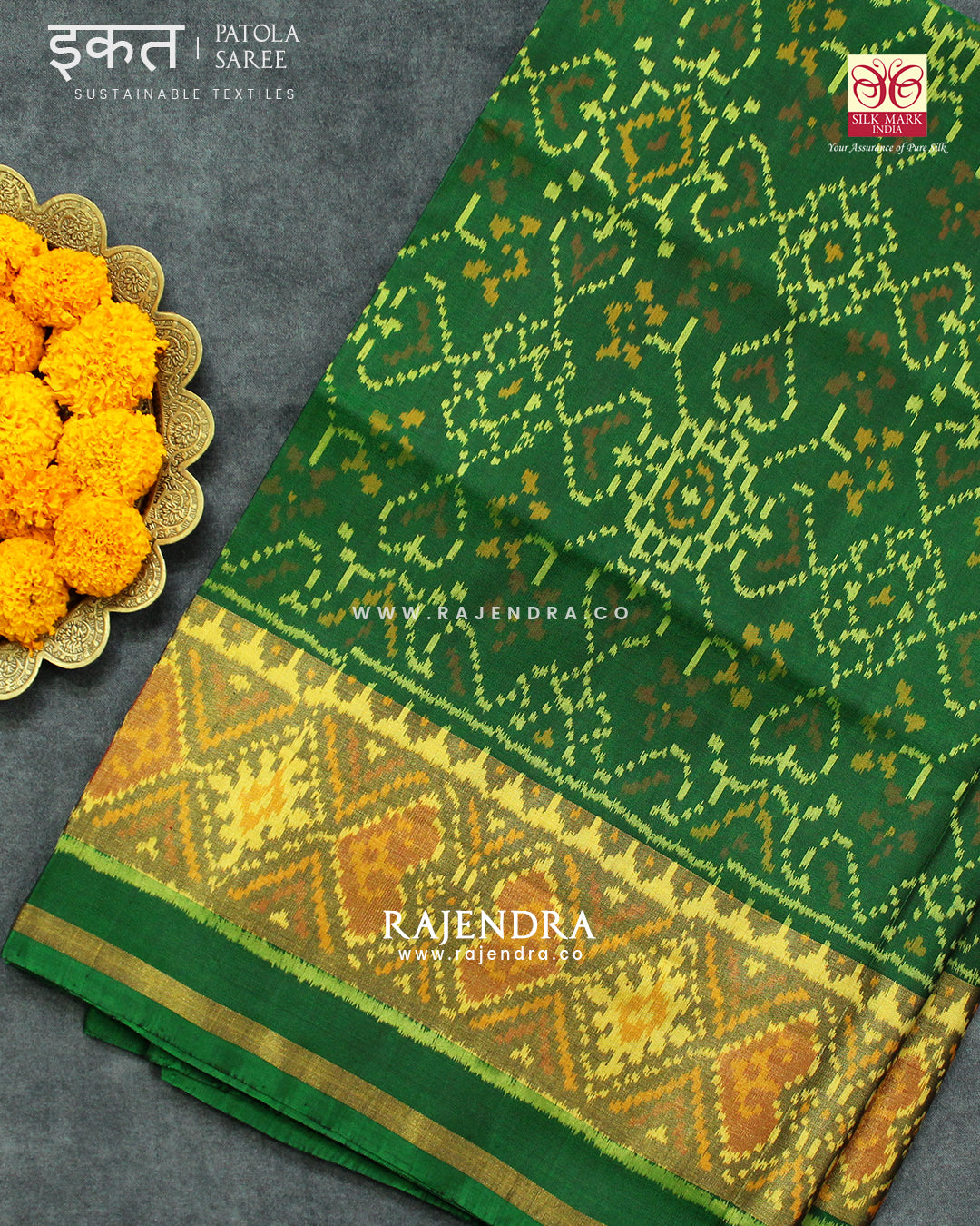 Traditional Navratna Manekchowk Mix Green Single Ikat Rajkot Patola Saree