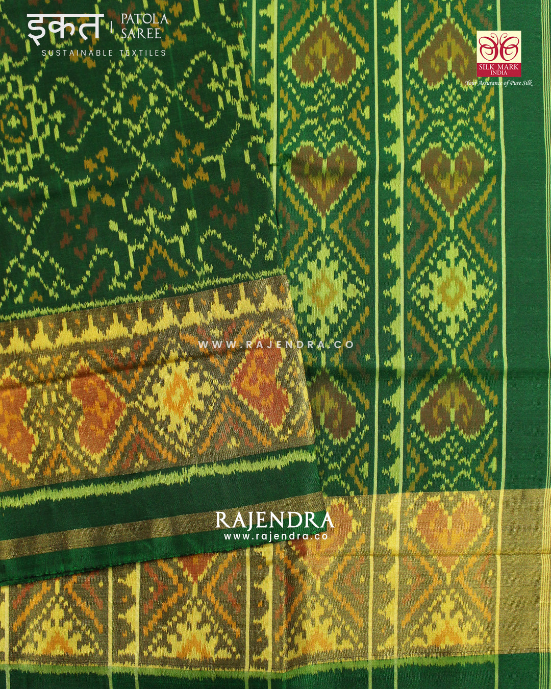 Traditional Navratna Manekchowk Mix Green Single Ikat Rajkot Patola Saree