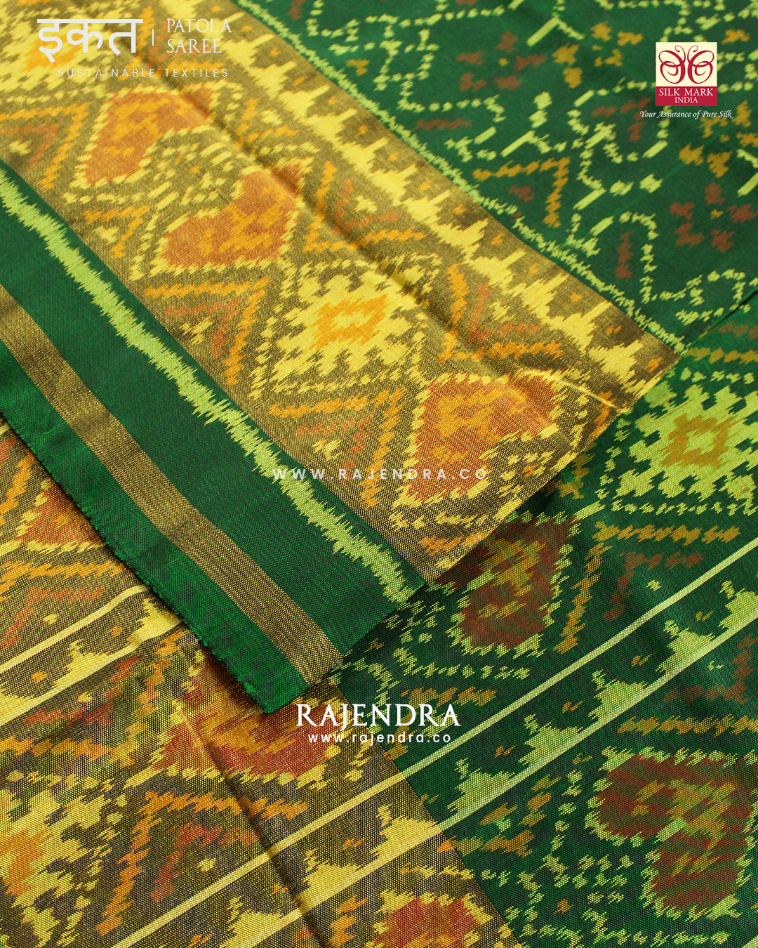 Traditional Navratna Manekchowk Mix Green Single Ikat Rajkot Patola Saree