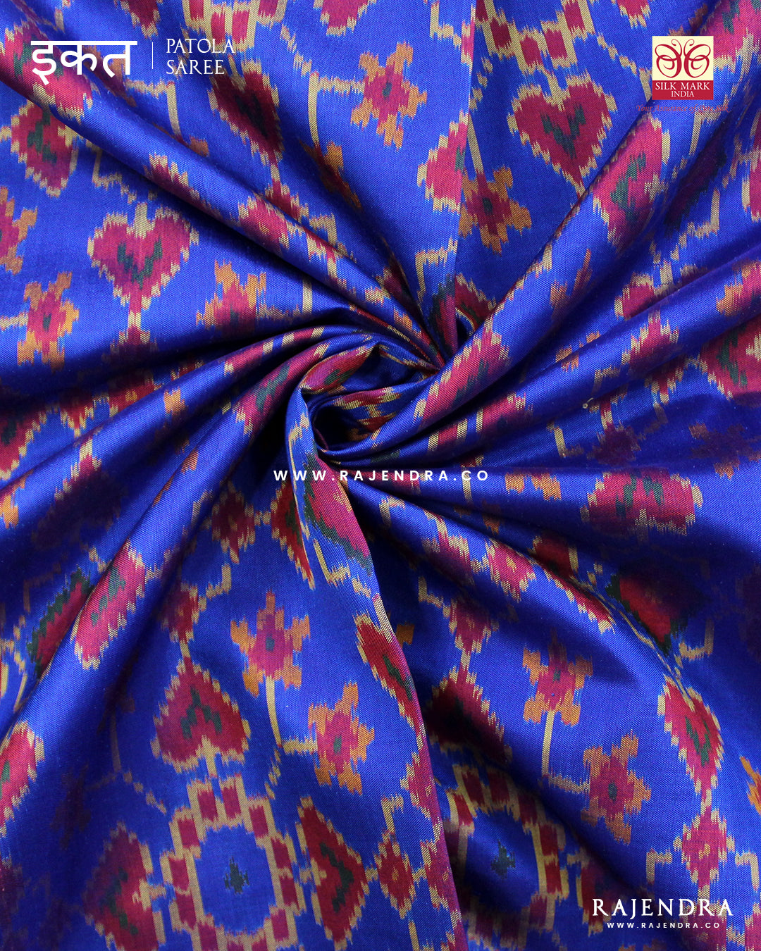 Traditional Panchanda Bhat Pink Blue Single Ikat Rajkot Patola Saree
