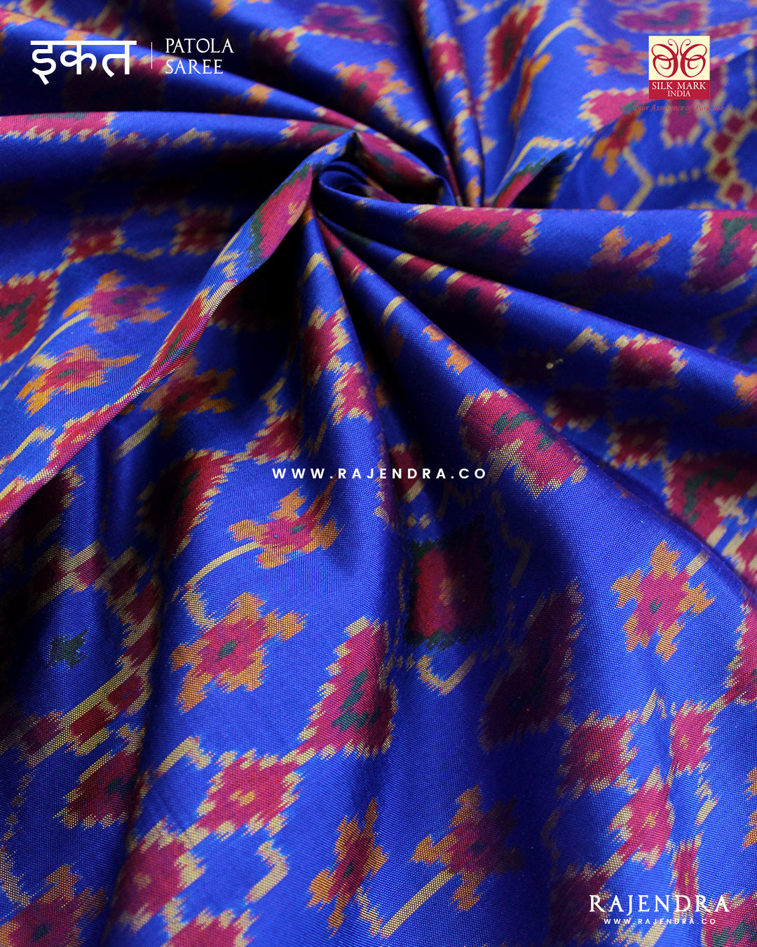 Traditional Panchanda Bhat Pink Blue Single Ikat Rajkot Patola Saree