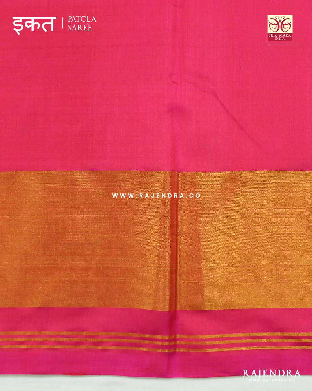Traditional Panchanda Bhat Pink Blue Single Ikat Rajkot Patola Saree