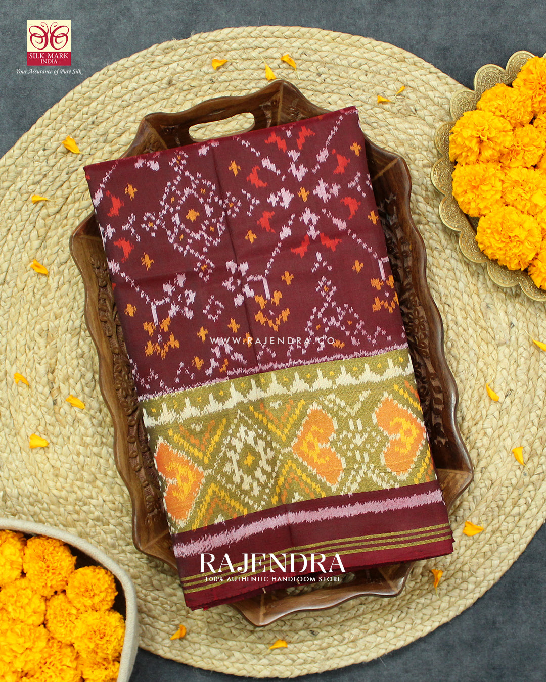 Traditional Navratna Design Maroon Single Ikat Rajkot Patola Saree