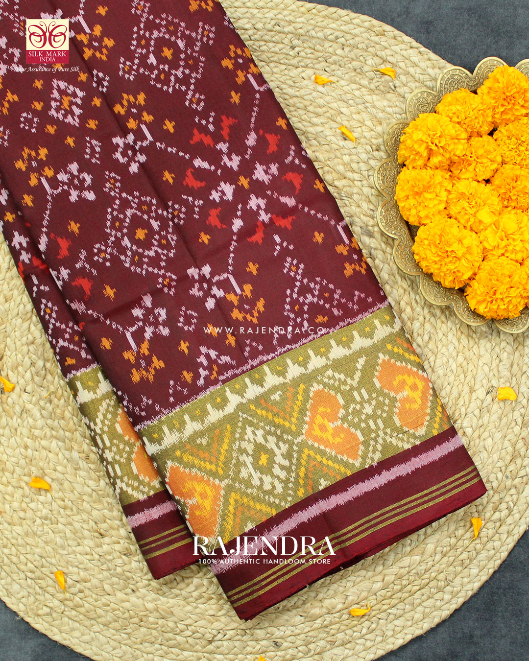 Traditional Navratna Design Maroon Single Ikat Rajkot Patola Saree