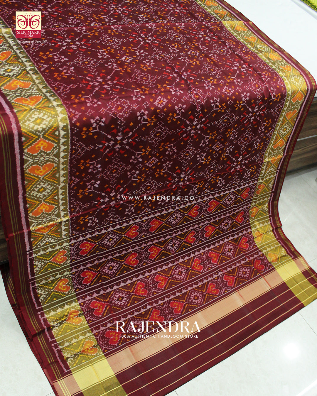 Traditional Navratna Design Maroon Single Ikat Rajkot Patola Saree