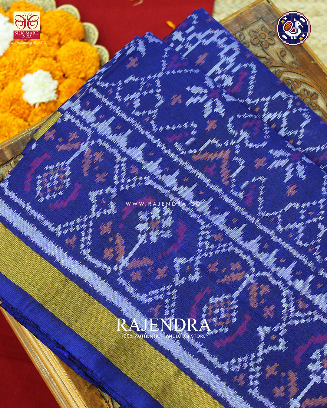 Traditional Navratna Mix Design Blue Rajkot Patola Saree