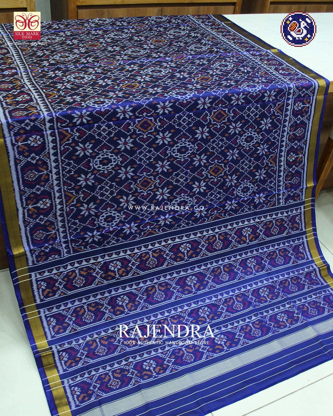 Traditional Navratna Mix Design Blue Rajkot Patola Saree