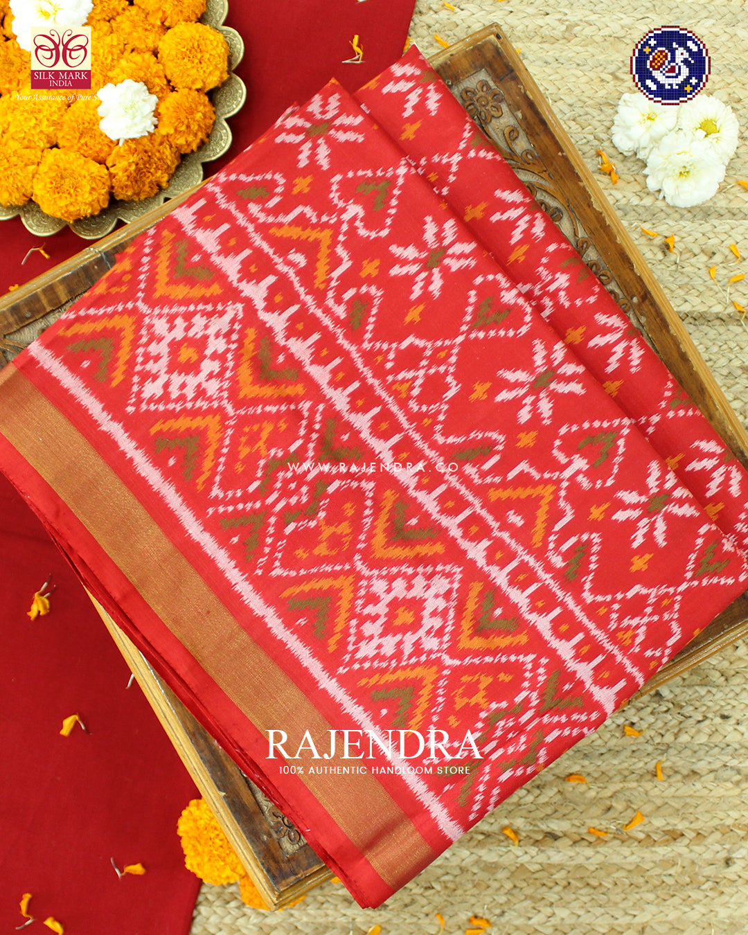 Traditional Navratna Mix Design Red Rajkot Patola Saree
