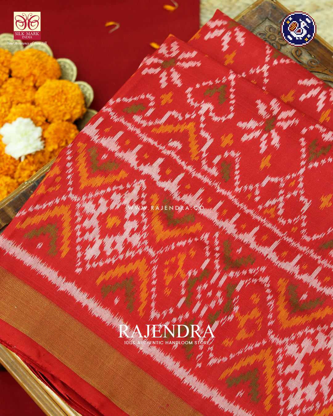 Traditional Navratna Mix Design Red Rajkot Patola Saree