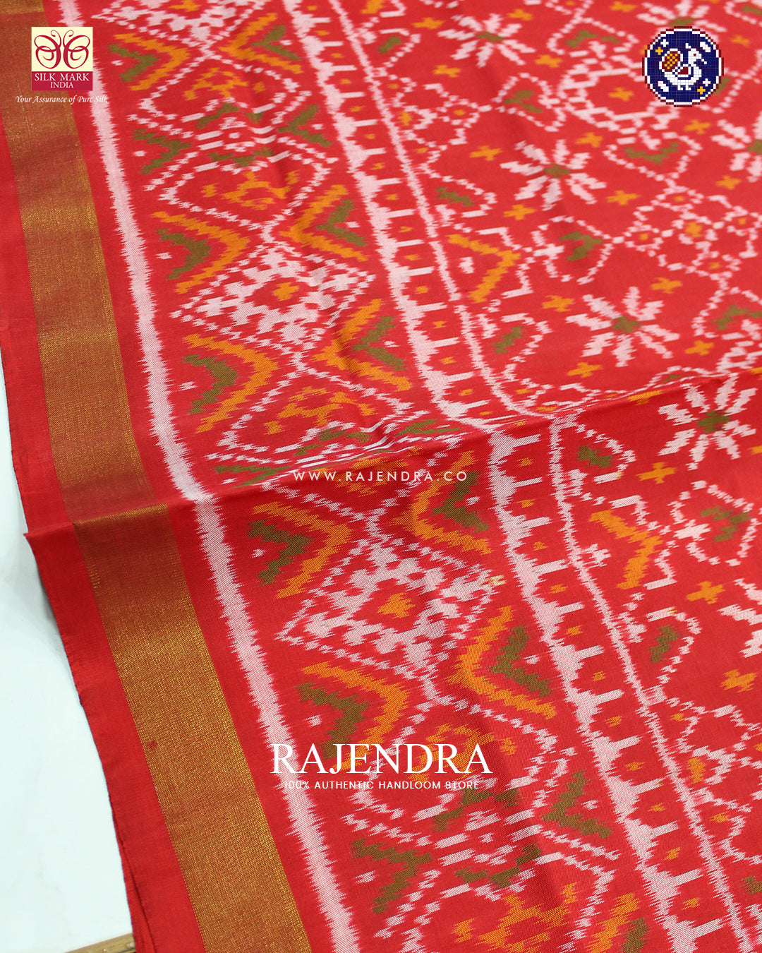 Traditional Navratna Mix Design Red Rajkot Patola Saree