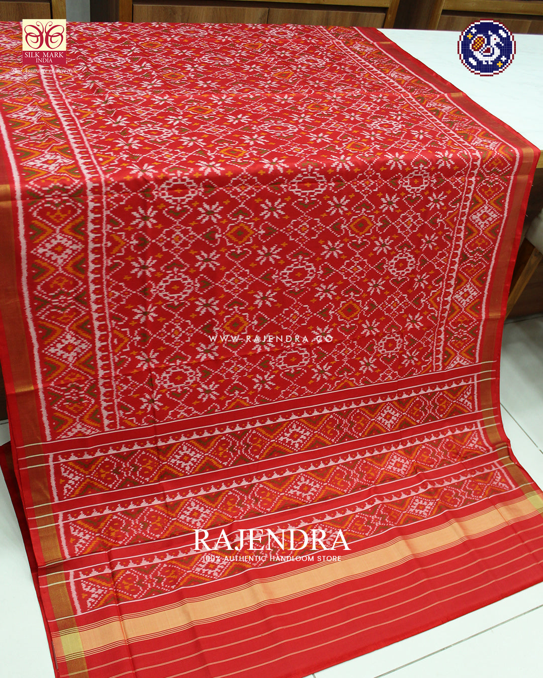 Traditional Navratna Mix Design Red Rajkot Patola Saree