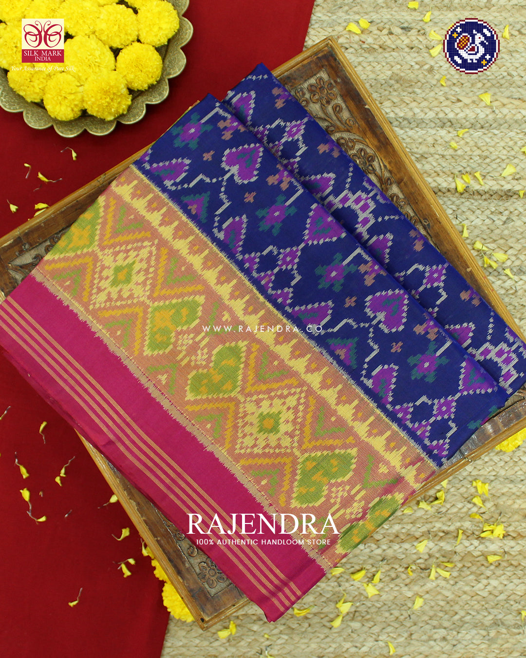 Traditional Navratna Manekchowk Mix Pink and Blue Rajkot Patola Saree