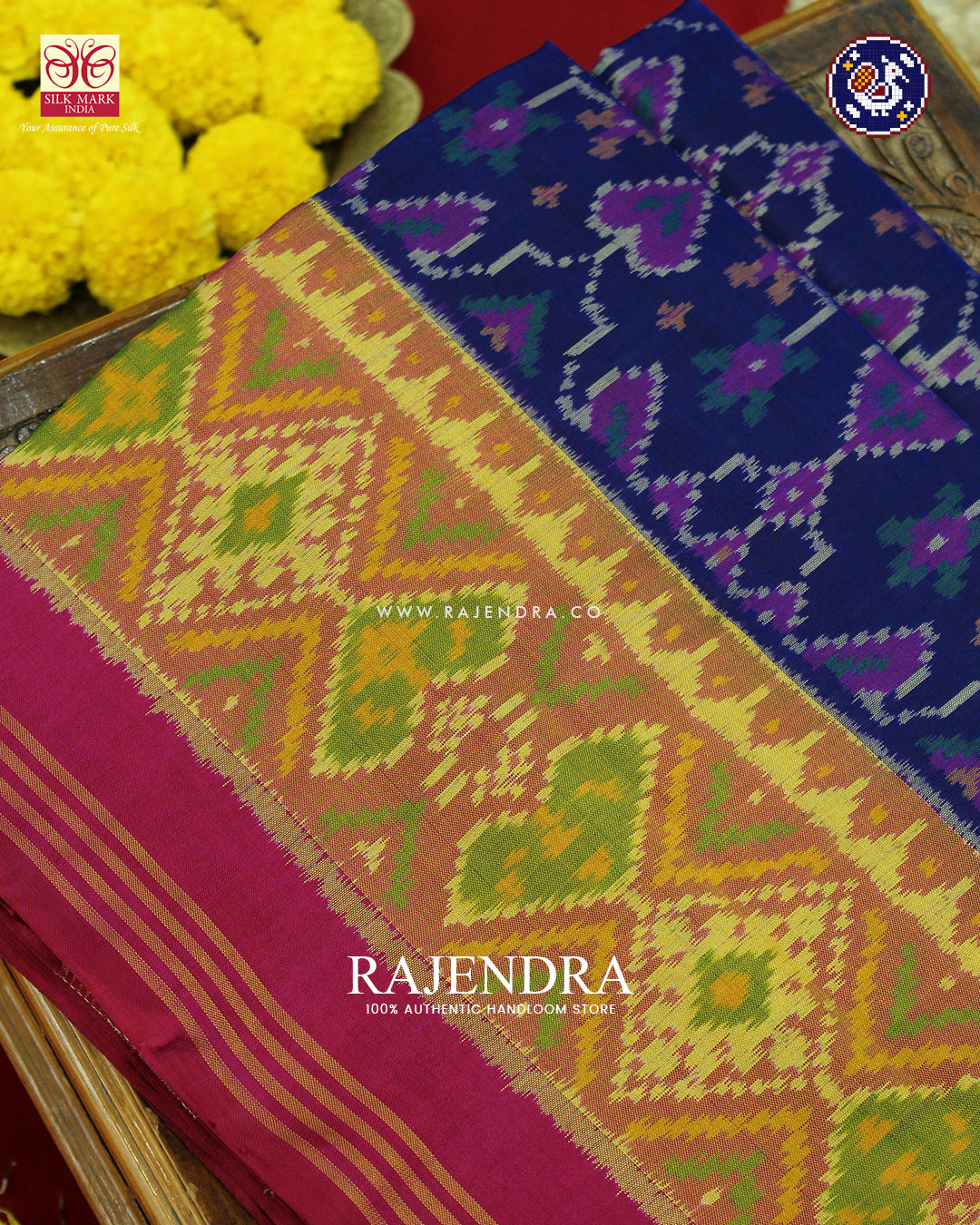 Traditional Navratna Manekchowk Mix Pink and Blue Rajkot Patola Saree