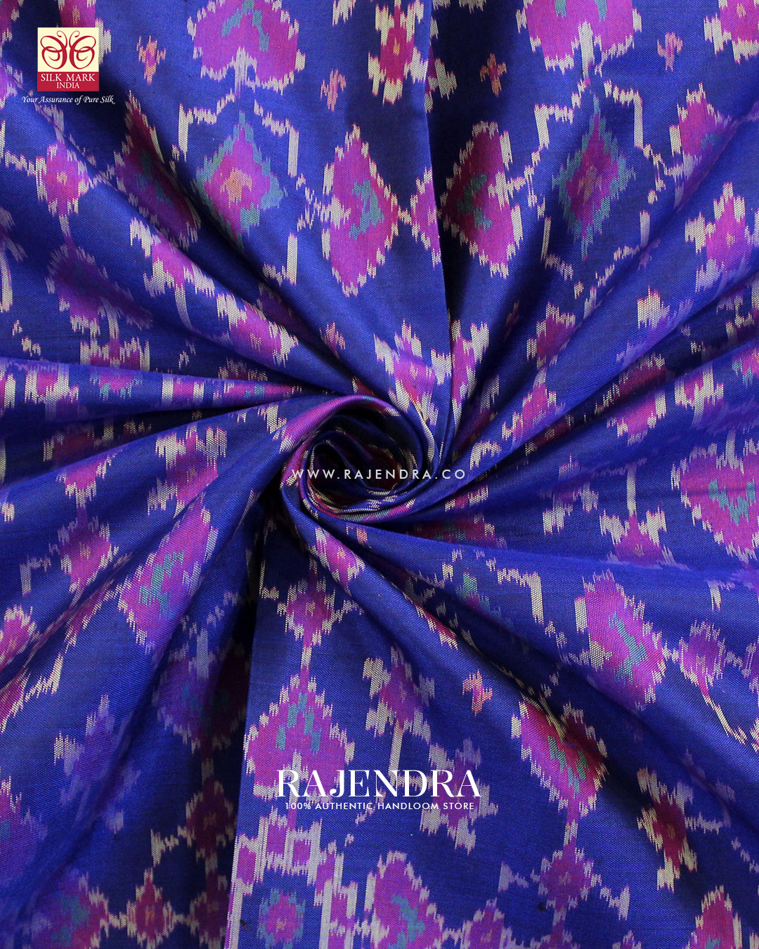 Traditional Navratna Design Pink and Blue Single Ikat Rajkot Patola Saree