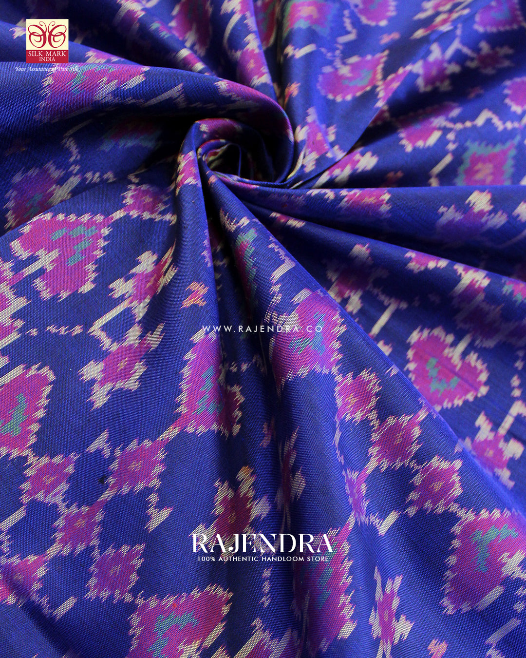 Traditional Navratna Design Pink and Blue Single Ikat Rajkot Patola Saree