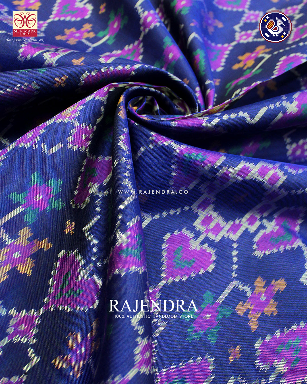 Traditional Navratna Manekchowk Mix Pink and Blue Rajkot Patola Saree