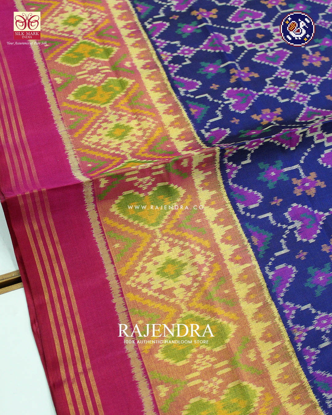 Traditional Navratna Manekchowk Mix Pink and Blue Rajkot Patola Saree