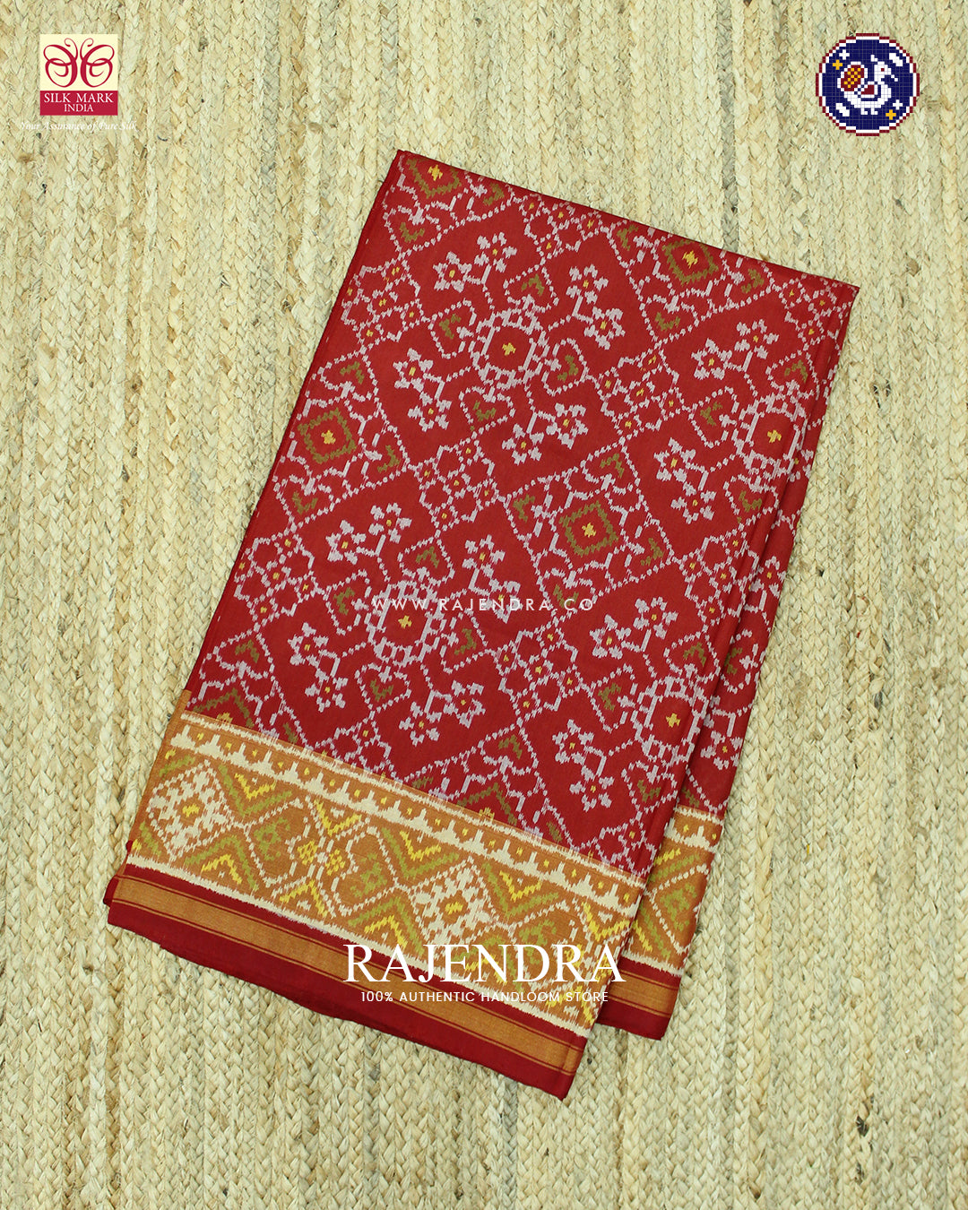 Traditional Navratna Mix Red Single Ikat Rajkot Patola Saree