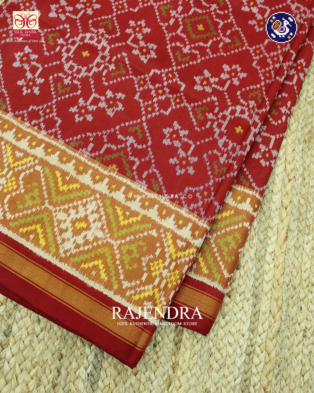 Traditional Navratna Mix Red Single Ikat Rajkot Patola Saree