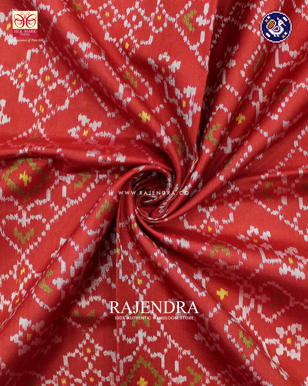 Traditional Navratna Mix Red Single Ikat Rajkot Patola Saree