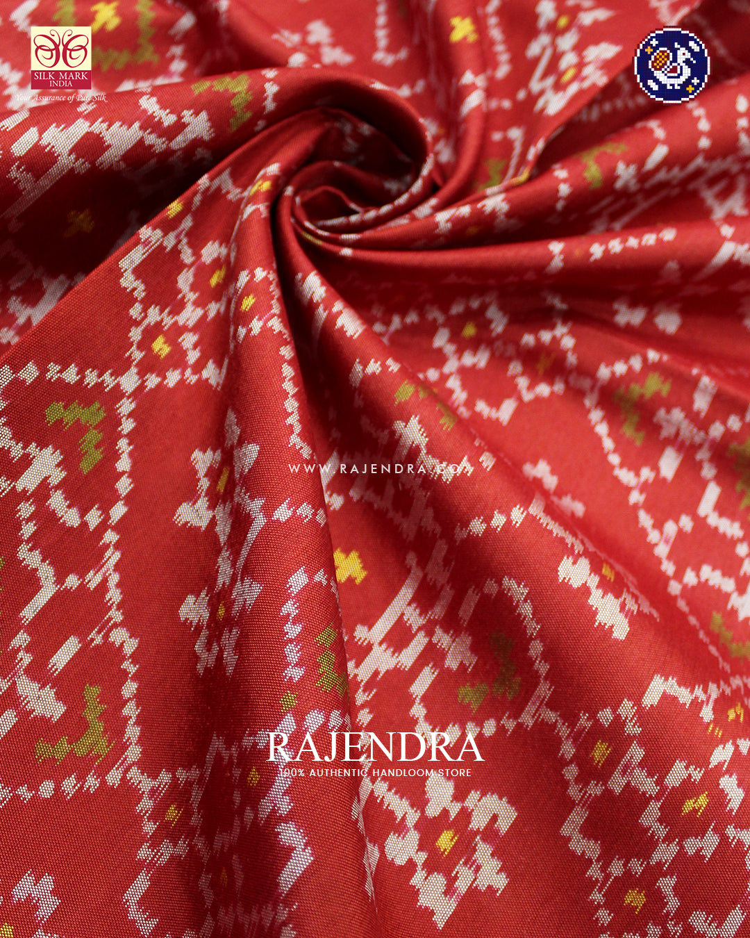Traditional Navratna Mix Red Single Ikat Rajkot Patola Saree