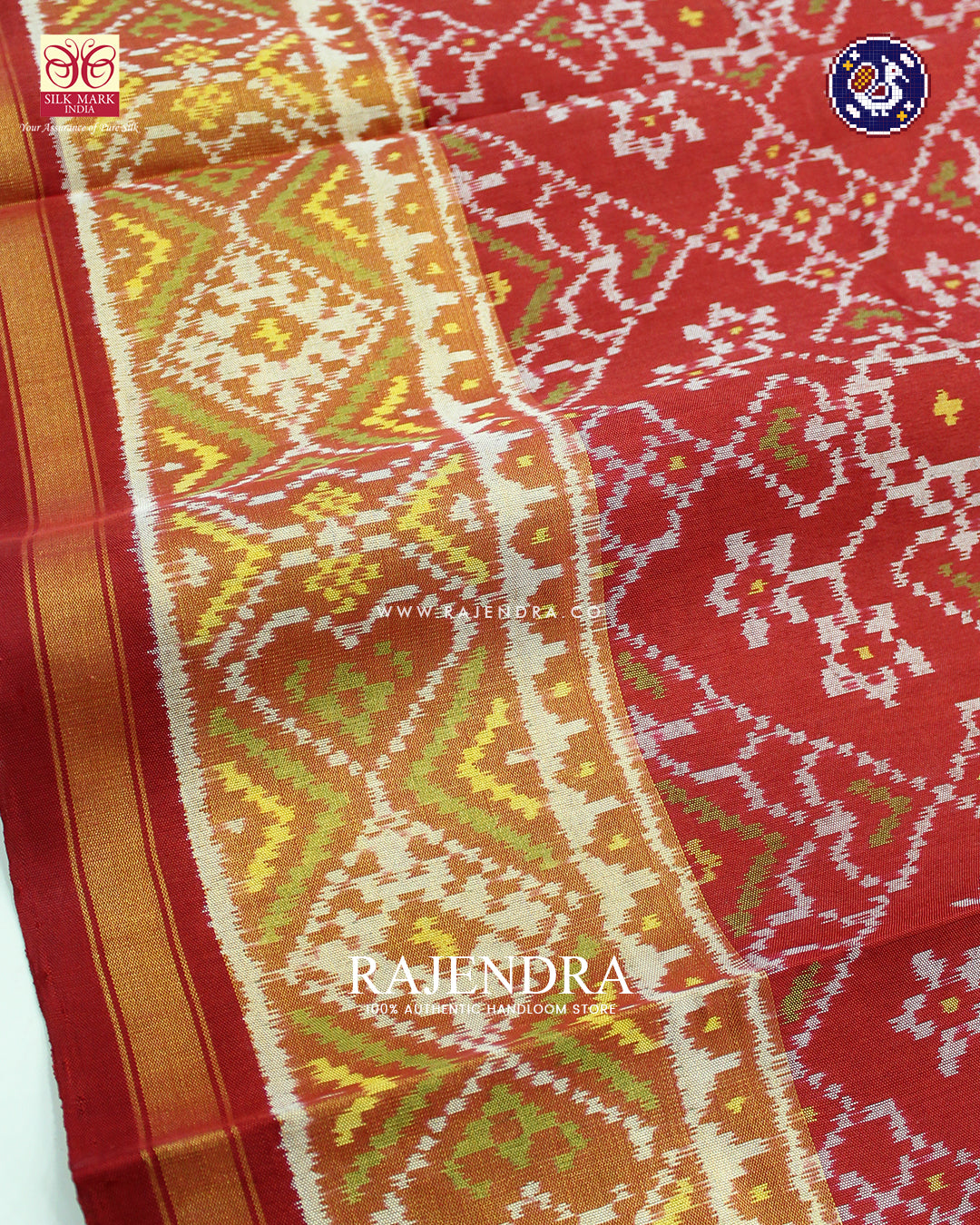 Traditional Navratna Mix Red Single Ikat Rajkot Patola Saree