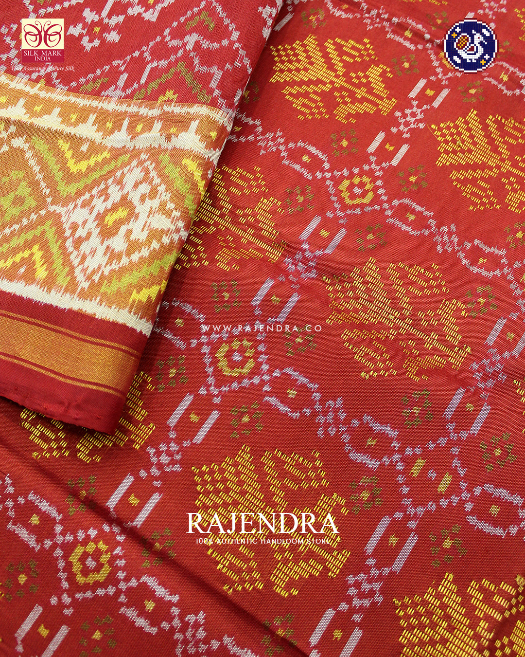 Traditional Navratna Mix Red Single Ikat Rajkot Patola Saree