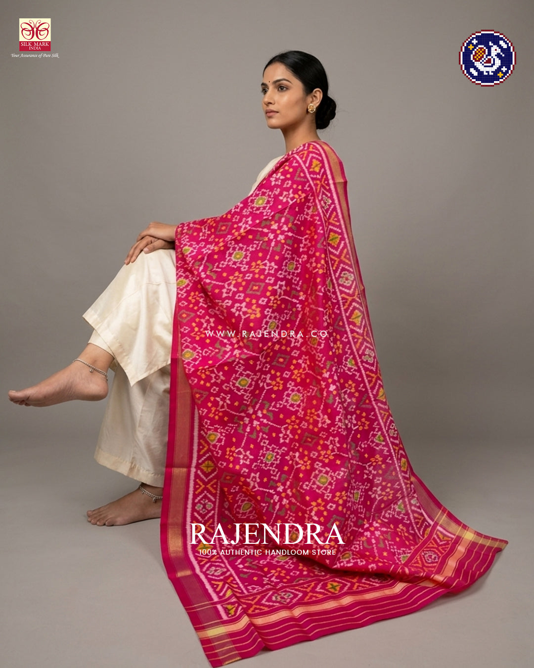 Traditional Navratna Design Pink Rajkot Patola Dupatta