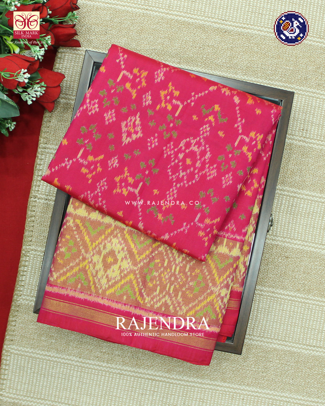 Traditional Navratna Design Peach Pink Rajkot Patola Saree