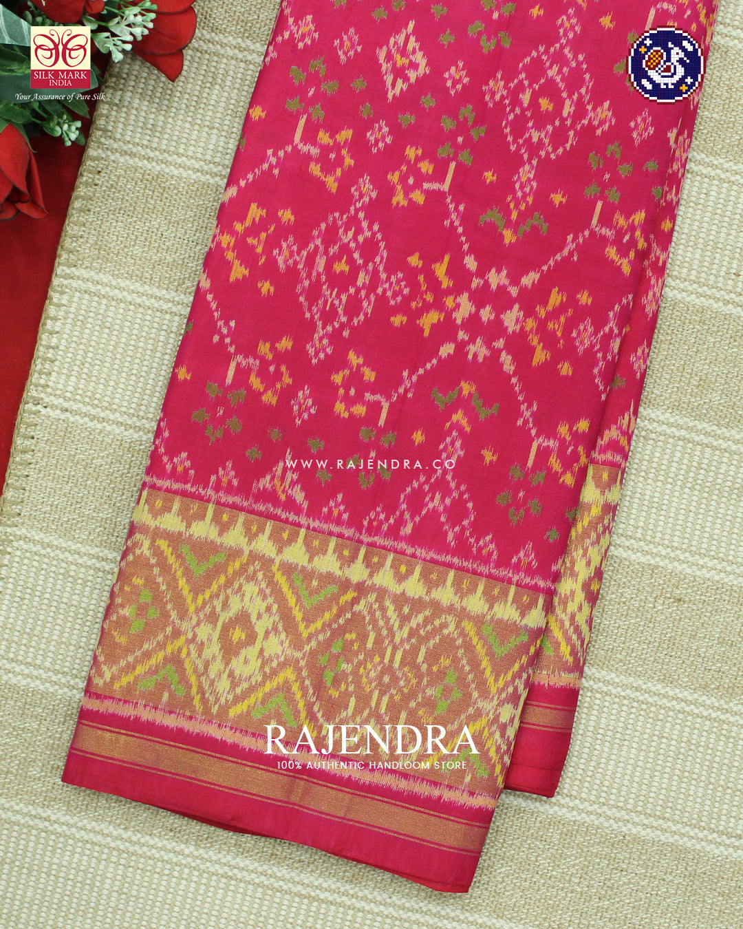 Traditional Navratna Design Peach Pink Rajkot Patola Saree