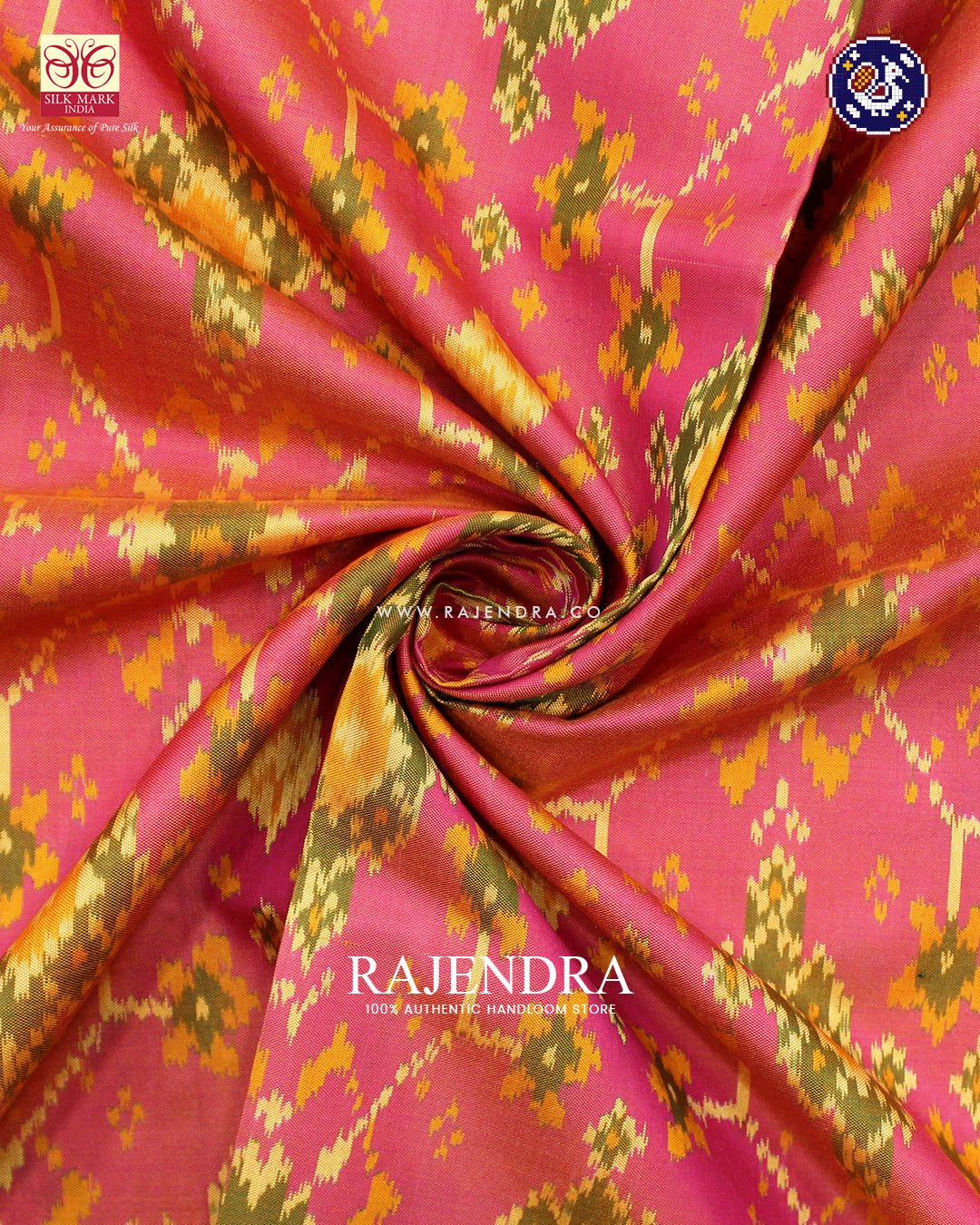 Traditional Navratna Design Pink and Peach Rajkot Patola Saree