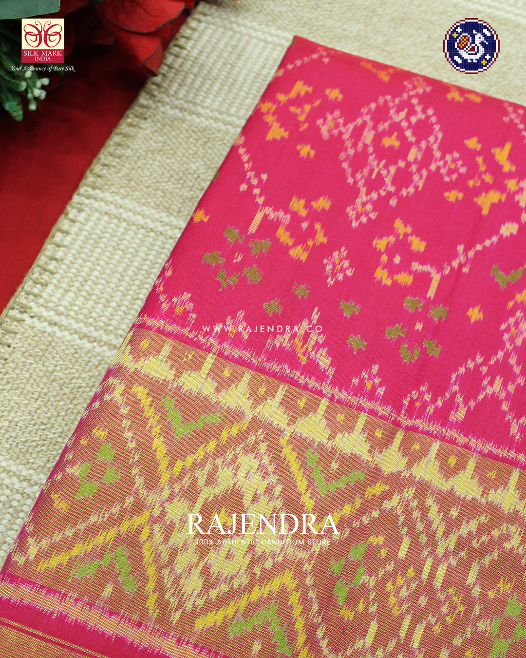 Traditional Navratna Design Peach Pink Rajkot Patola Saree
