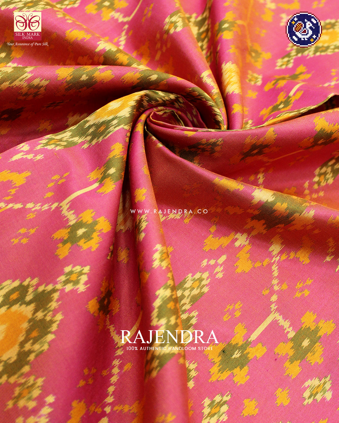 Traditional Navratna Design Pink and Peach Rajkot Patola Saree