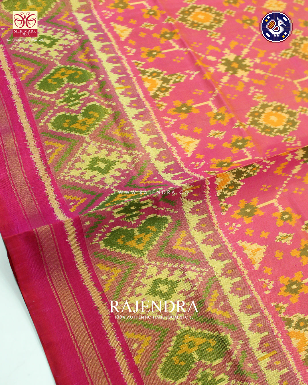 Traditional Navratna Design Pink and Peach Rajkot Patola Saree