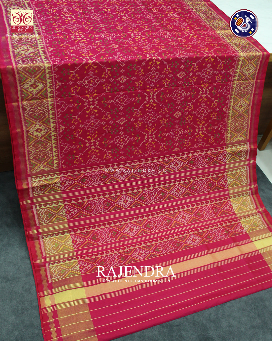 Traditional Navratna Design Peach Pink Rajkot Patola Saree