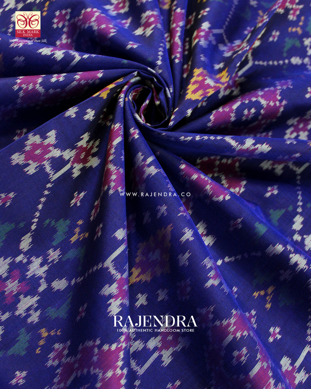 Traditional Navratna Design Pink and Blue Single Ikat Rajkot Patola Saree