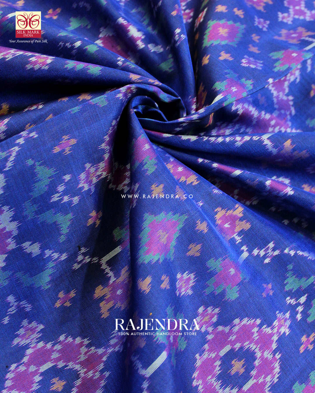 Traditional Navratna Design Pink and Blue Single Ikat Rajkot Patola Saree