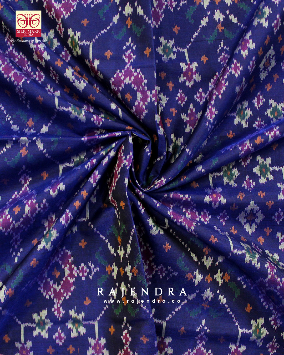 Traditional Navratna Bhat Pink and Blue Single Ikat Rajkot Patola Saree