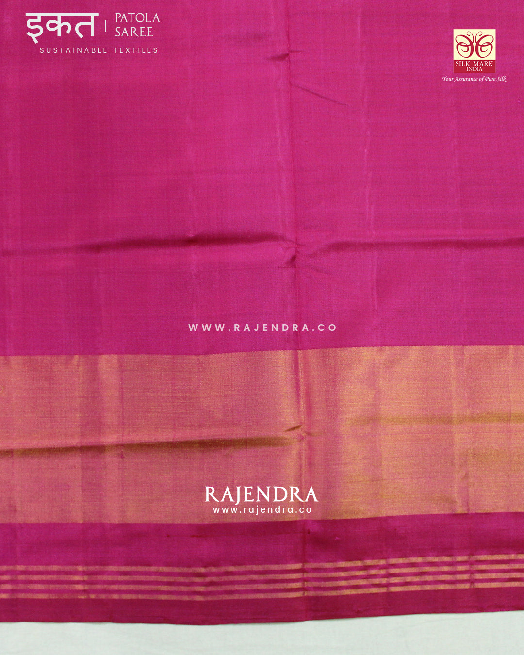 Traditional Navratna Design Pink and Blue Single Ikat Rajkot Patola Saree