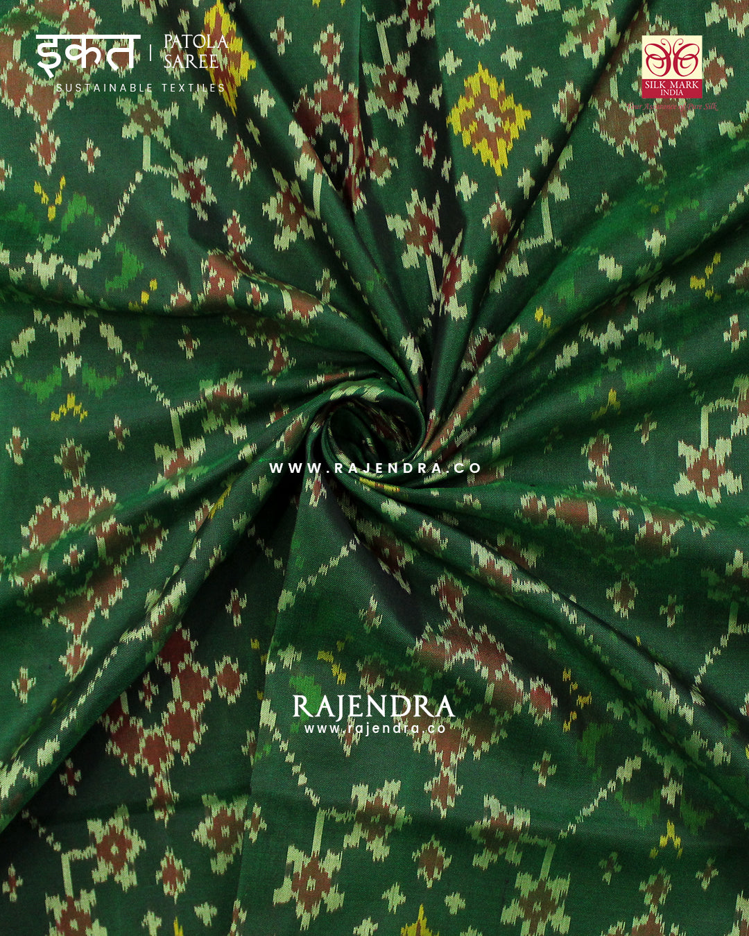 Traditional Navratna Design Pink and Green Single Ikat Rajkot Patola Saree