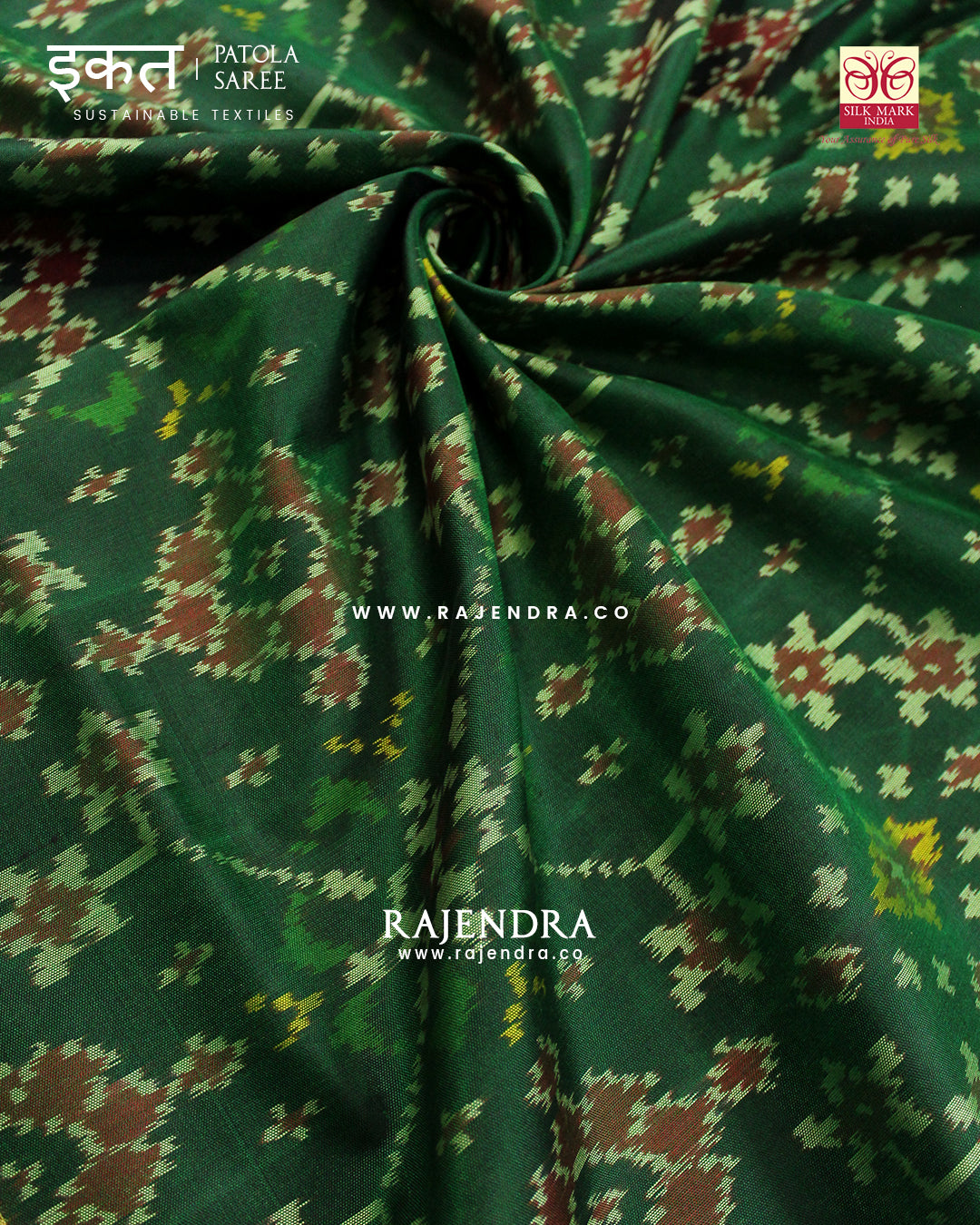 Traditional Navratna Design Pink and Green Single Ikat Rajkot Patola Saree